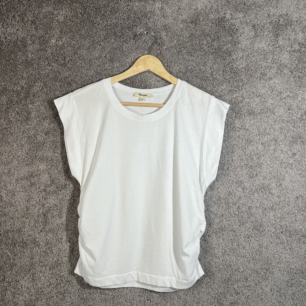 Madewell Women’s XS White Muscle Tank Top Ruched Cotton Sleeveless Casual Basic